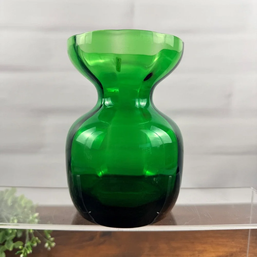 Holmegaard Denmark Emerald Green Art Glass Vase w/ Original Label Vintage